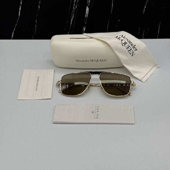 NEW ALEXANDER MCQUEEN AM0200S 002 PILOT FRAME SUNGLASSES Alexander McQueen - Picture 12 of 12